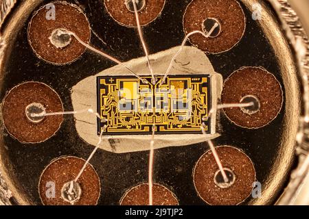 Housing with integrated circuit, light micrograph Stock Photo