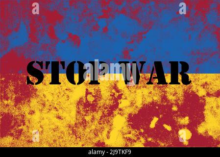 Ukrainian flag with text Stop War. Vector illustration Stock Vector