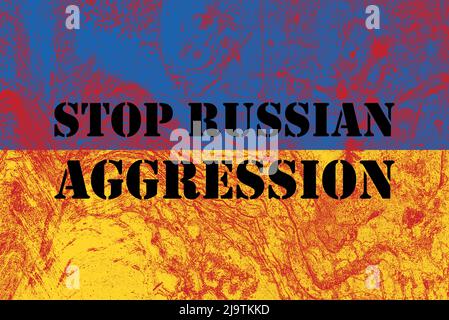 Ukrainian flag with text russian aggression. Vector illustration Stock Vector