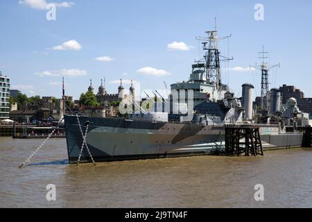 HMS Belfast River Thames City of London Stock Photo