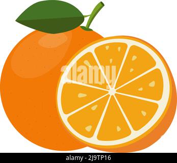 juicy orange fruit isolated on white background, flat design vector illustration Stock Vector