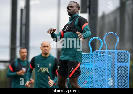 Liverpool's Sadio Mane during a media day at the AXA Training Centre in Liverpool ahead of the UEFA Champions League Final in Paris on Saturday. Picture date: Wednesday May 25, 2022. Stock Photo