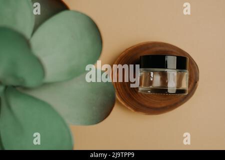 Top view of glass jar for cream Stock Photo