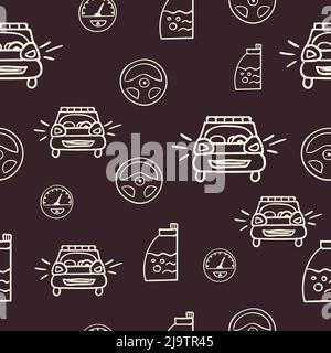 Car theme, seamless pattern, brown-burgundy background Stock Vector