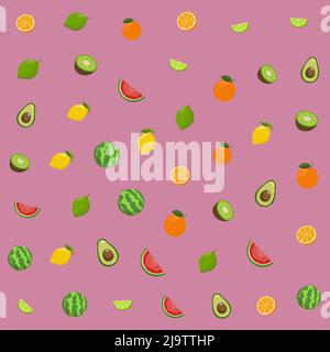seamless background or wallpaper with tropical fruits, vector illustration Stock Vector
