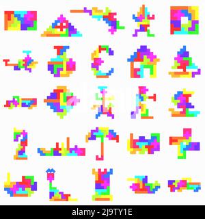 Set of Block Puzzle. Pentomino puzzle. Tetris. Stock Vector