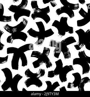 Black curved crosses or pluses seamless pattern. Stock Vector