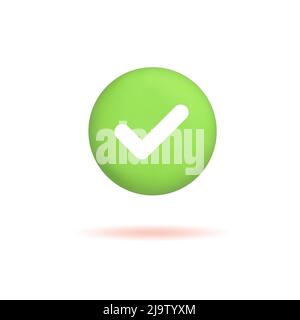 Realistic check mark green 3d icon. Right checkmark button isolated on ...