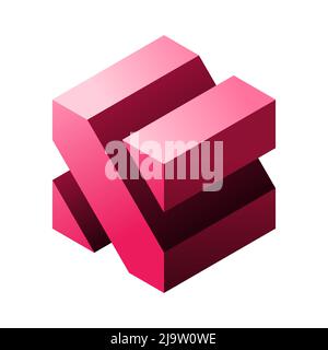 Pink abstract cube shape. 3D letter X logo template. Geometric square object. Isometric letter X symbol. Corporate logotype. Architecture block design Stock Vector