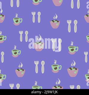 Dinner, colorful seamless pattern on blue background Stock Vector