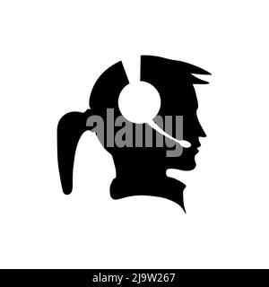 Call center girl silhouette with headset. Stock Vector