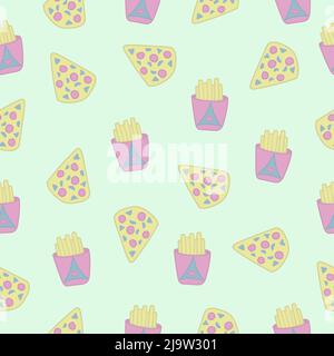 Fast food, seamless pattern with green background Stock Vector