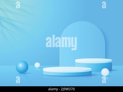 Abstract blue cylinder podium. Product display presentation, show cosmetic product. Background vector 3d studio room concept. Stock Vector