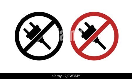 Electric Plug Forbidden Sign. Vector isolated flat editable illustration of icon Stock Vector