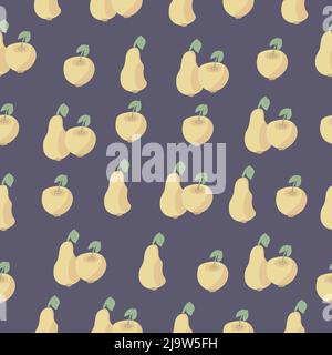Pears and apples, seamless pattern on dark background Stock Vector