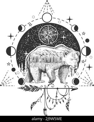 Vector bear tattoo or t-shirt print design Stock Vector