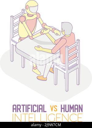 AI vs human concept vector isometric illustration Stock Vector