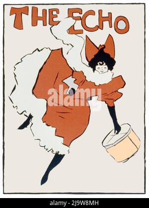 An 1896 advertising illustration showing a woman carrying hat box for the Echo magazine by Elisha Brown Bird. Stock Photo