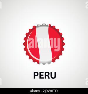 Flag bottle cap on white background. Peru flag background. Abstract isolated vector illustration Stock Vector