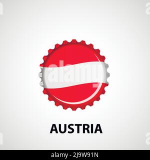 Flag bottle cap on white background. Austria flag background. Abstract isolated vector illustration Stock Vector