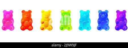Set of bright colorful gummy bear jelly candies. Yummy sweets realistic vector isolated illustrations. . Vector illustration Stock Vector