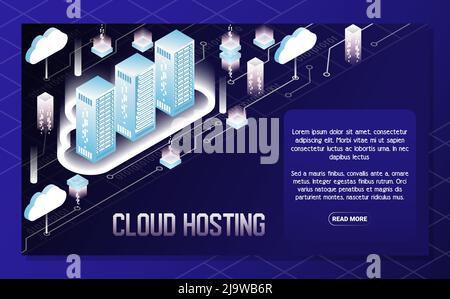 Cloud hosting vector isometric illustration Stock Vector