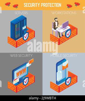 Vector isometric security protection icon set Stock Vector