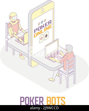 Poker bots concept vector isometric illustration Stock Vector