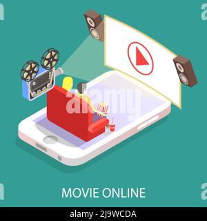 Movie online vector flat isometric illustration Stock Vector