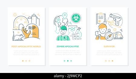 Survive the zombie apocalypse - line design style banners set Stock Vector