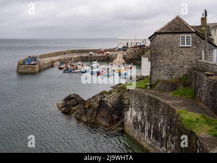 A view of the harbour area of Coverack fishing village in Cornwall, England. Stock Photo