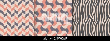 Set of elegant seamless patterns in neutral beige tones. Collection of decorative background templates in the style of African safari for printing Stock Vector