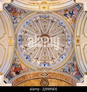 MONOPOLI, ITALY - MARCH 5, 2022: The baroque cupola of Cathedral - Basilica di Maria Santissima della Madia by unknown artist from begin of 19. cent.. Stock Photo