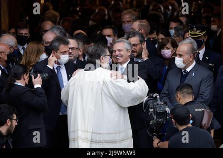 Buenos Aires, Argentina, 25th May 2022. The 212th anniversary of the May Revolution was celebrated. The President of the Nation Alberto Fernández leaving the Tedeum. (Credit: Esteban Osorio/Alamy Live News) Stock Photo