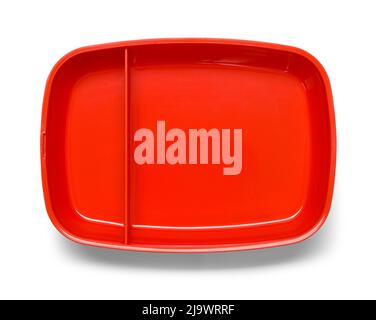 Red Food Plate Tray Cut Out on White. Stock Photo