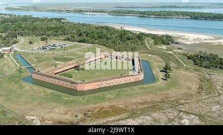 Aerial view of Fort Pulaski, a fort from the American Civil War. Stock Photo