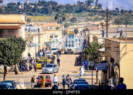 Central street of Asmara with Cars and Peoples Stock Photo