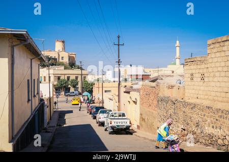 Central street of Asmara with Cars and Peoples Stock Photo