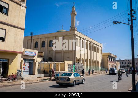 Central street of Asmara with Cars and Peoples Stock Photo