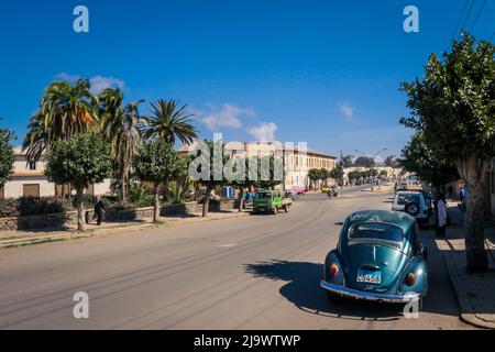 Central street of Asmara with Cars and Peoples Stock Photo