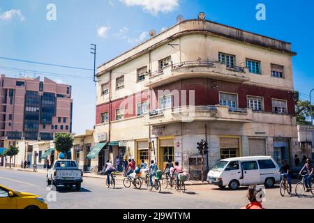 Central street of Asmara with Cars and Peoples Stock Photo