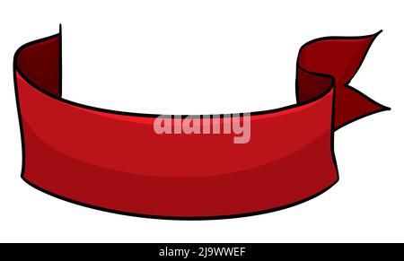 View of pink ribbon, with empty space coming out from the right side. Design in cartoon style over white background. Stock Vector