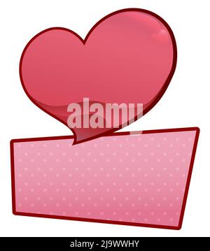 View of glossy red heart over square shaped label template, with dotted pattern inside it. Stock Vector