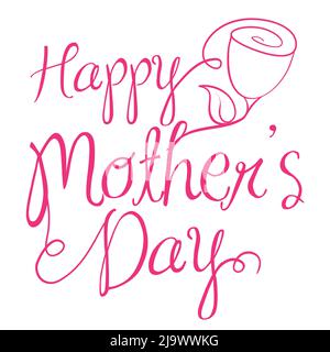 Commemorative pink sign for Mother's Day celebration, with rose in outlines style. Stock Vector