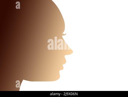 silhouette of a young woman's head in profile, with gradient of warm skin tones, as a concept of feminism, equality and women empowerment, against mac Stock Photo