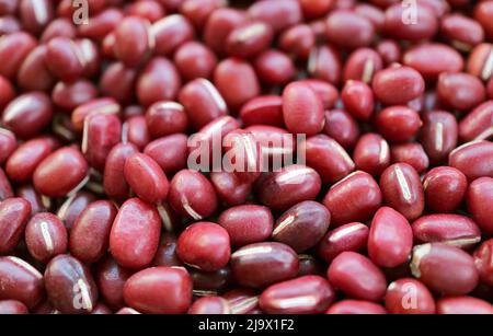 Closeup Heap of Dried Azuki Red Beans for Background or Wallpaper Stock Photo