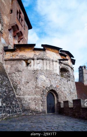 Medieval crenellated castle walls at Slovakian Orava Castle. Stock Photo