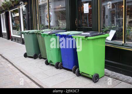 recycling cans on street york uk Stock Photo