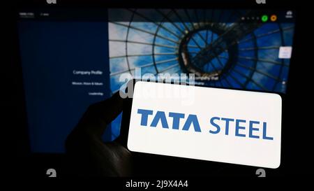 Smartphone with website of Indian steelmaking company Tata Steel