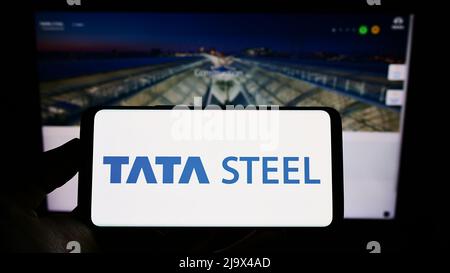 Smartphone with website of Indian steelmaking company Tata Steel